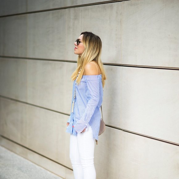 Rag & Bone Kacy Reversible Off-the-Shoulder Shirt - Picture 2 of 7